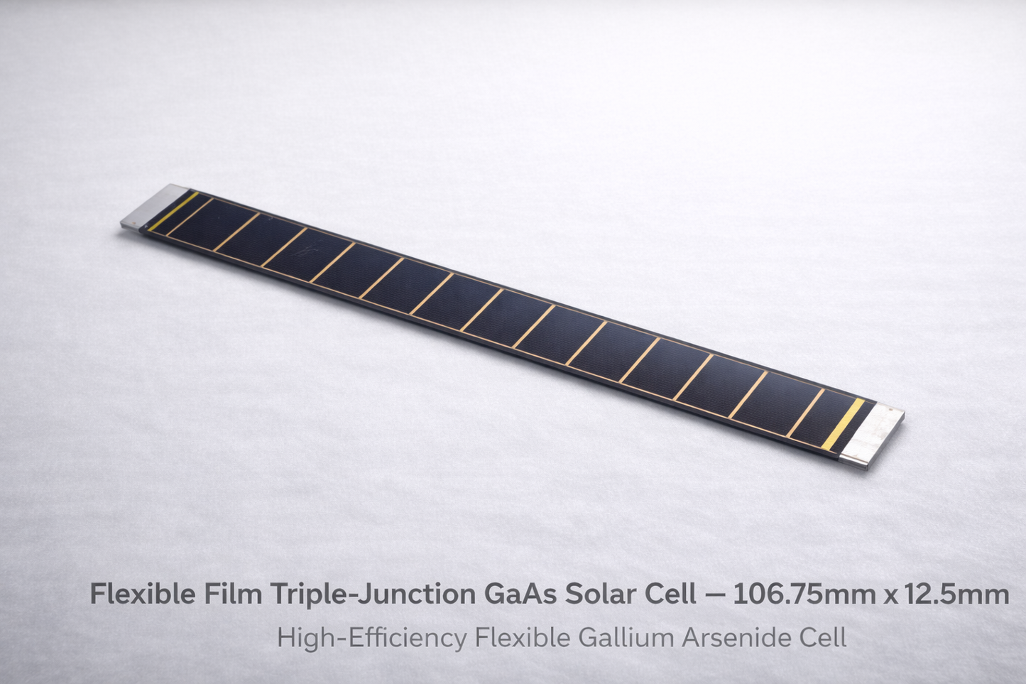 Flexible Film Triple-Junction GaAs Solar Cell –106.75mm*12.5mm High-Efficiency Flexible Gallium Arsenide Cell