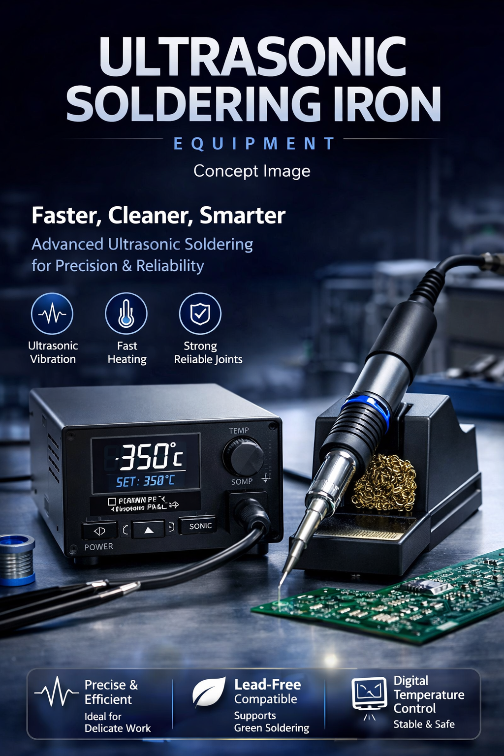 Ultrasonic Soldering Iron System for Flux-free Bonding - High-Frequency Precision Soldering Equipment
